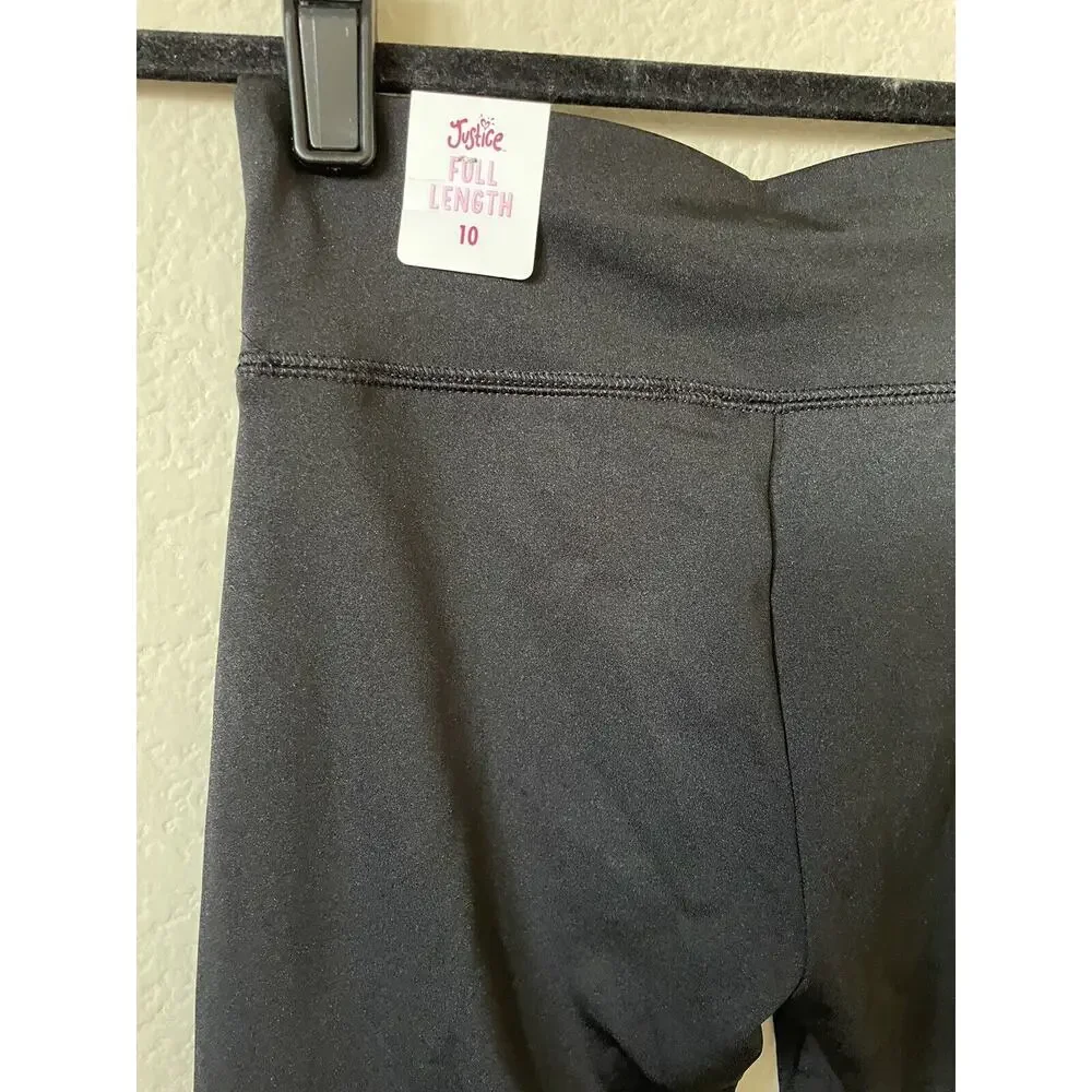 Justice Black Dance Glitter Sparkle High Waist Full Length Leggings Size 10